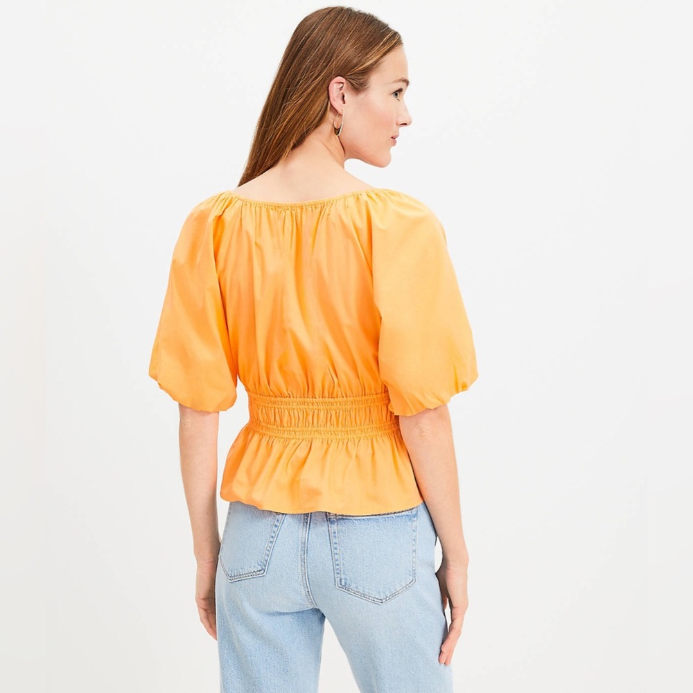 Brand New Loft Gathered Waist V-Neck Tangerine Blouse, Size XL, NWT - Picture 3 of 4